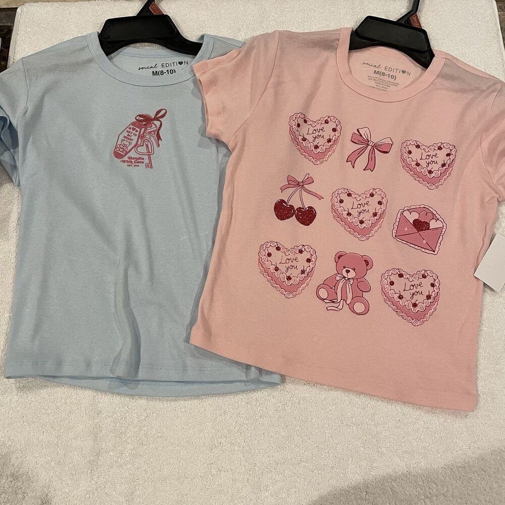 Social Edition Set of 2 Girls Shirts Size Medium 8/10 Pink Blue NEW with Tags